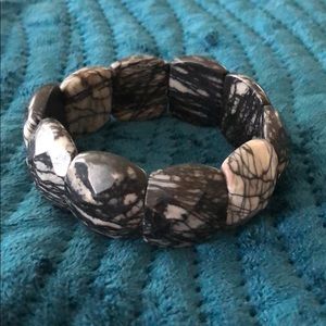 Gray and black stone stretch bracelet